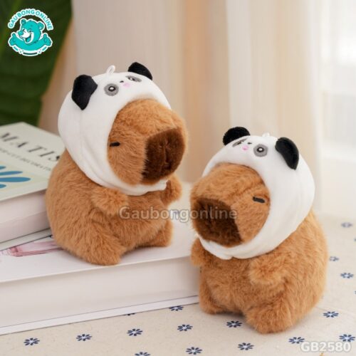 Móc Khóa Chuột Capybara đội mũ gấu trúc cute