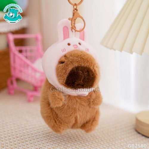 Móc Khóa Chuột Capybara đội mũ thỏ xinh xắn