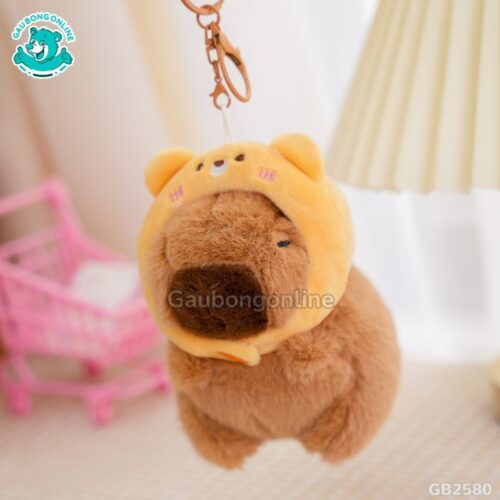 Móc Khóa Chuột Capybara đội mũ gấu đáng yêu