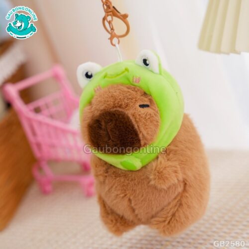 Móc Khóa Chuột Capybara đội mũ ếch ngộ nghĩnh