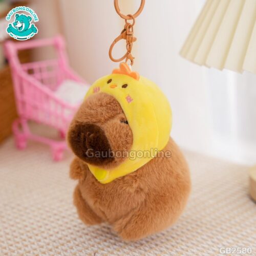 Móc Khóa Chuột Capybara đội mũ gà con đáng yêu