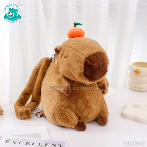 Balo Gấu Bông Capybara Nâu Đội Quả