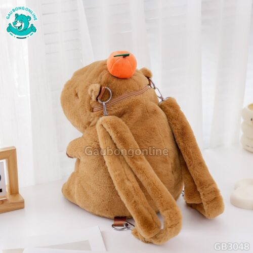 Balo Gấu Bông Capybara Nâu Đội Quả