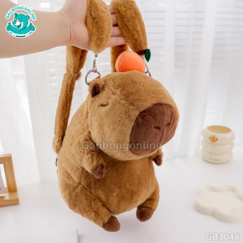 Balo Gấu Bông Capybara Nâu Đội Quả