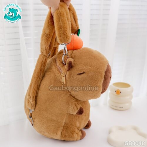 Balo Gấu Bông Capybara Nâu Đội Quả