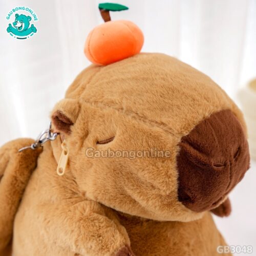 Balo Gấu Bông Capybara Nâu Đội Quả