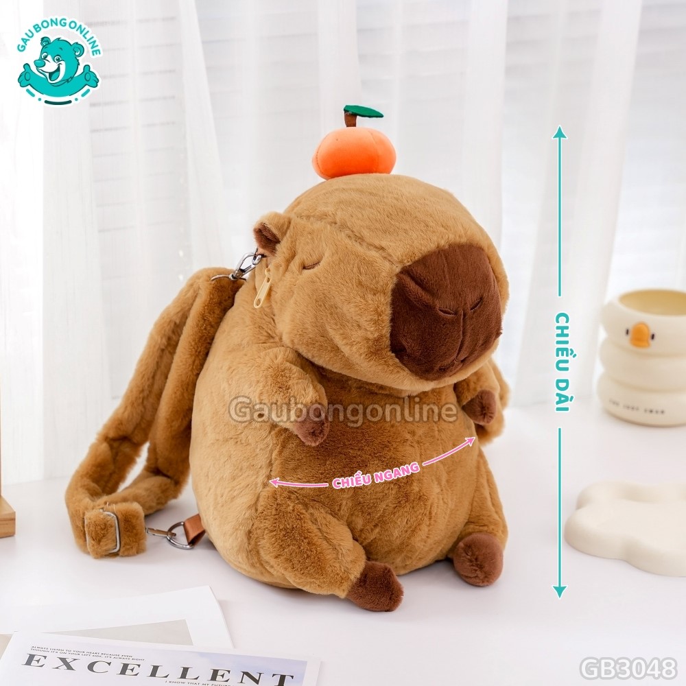 Balo Gấu Bông Capybara Nâu Đội Quả
