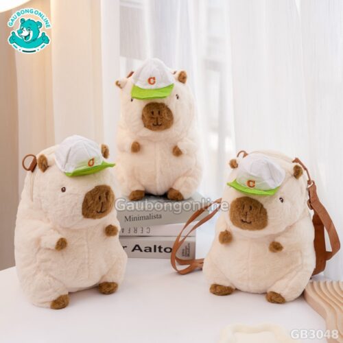 Balo Gấu Bông Capybara Đội Mũ
