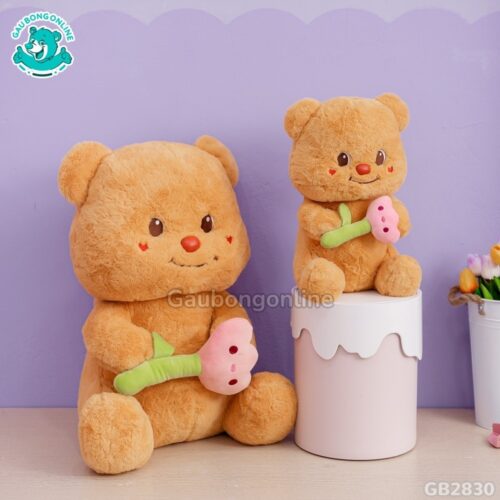 Butter Bear Ngồi Cầm Hoa dễ thương làm đồ trang trí