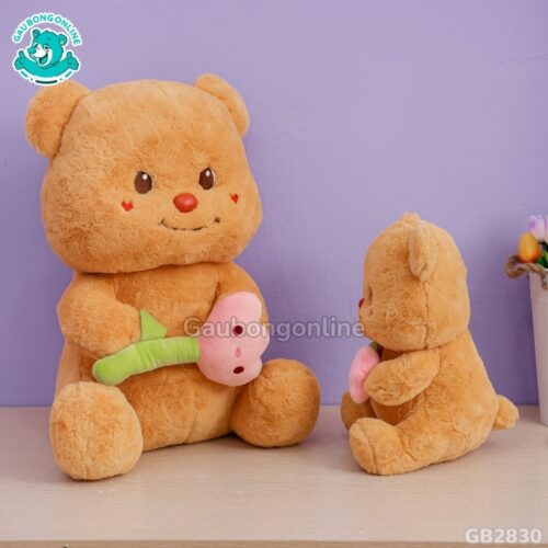 Butter Bear Ngồi Cầm Hoa nhồi bông căng phồng, êm ái