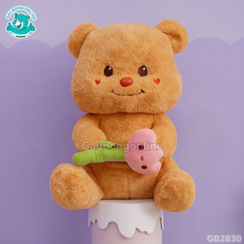 Butter Bear Ngồi Cầm Hoa thiết kế tỉ mỉ, đẹp mắt