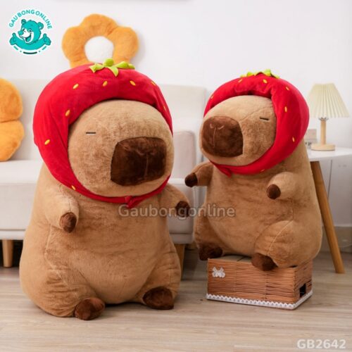 Chuột Capybara Đội Mũ Dâu bông phồng mịn