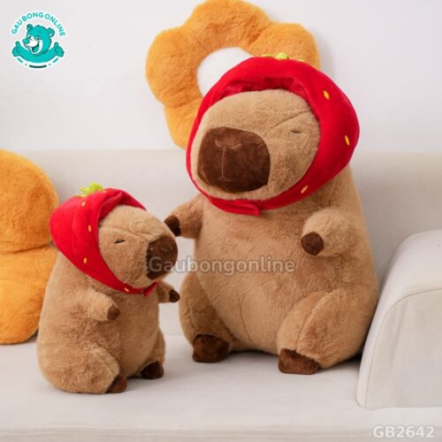 Chuột Capybara Đội Mũ Dâu mềm mại, dễ thương