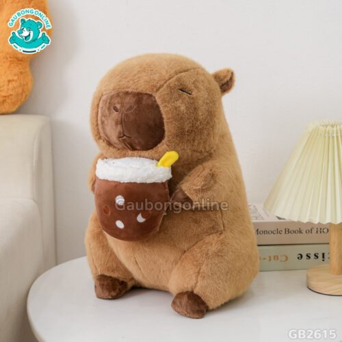 Chuột Capybara Ôm Trà Sữa nhồi bông căng phồng mềm mại