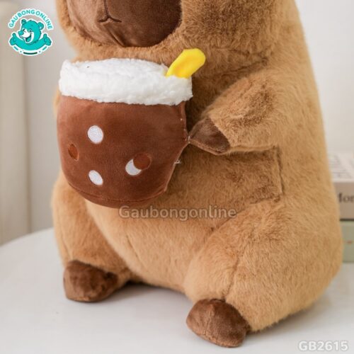 Chuột Capybara Ôm Trà Sữa nhồi bông căng phồng mềm mại