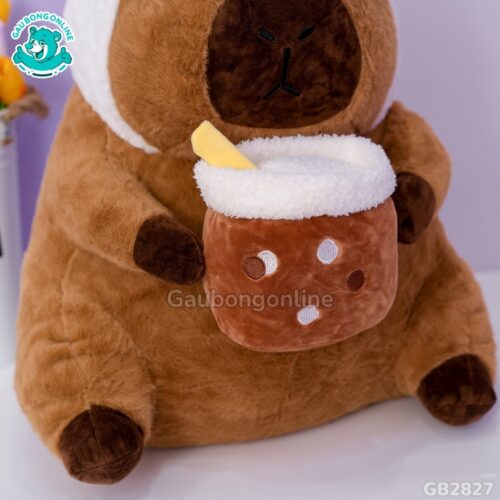 Capybara Ôm Trà Sữa Cosplay Thỏ Trắng