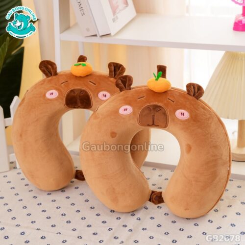Gối Cổ Capybara Đội Cam – Nâu đã được bán tại Gấu Bông Online