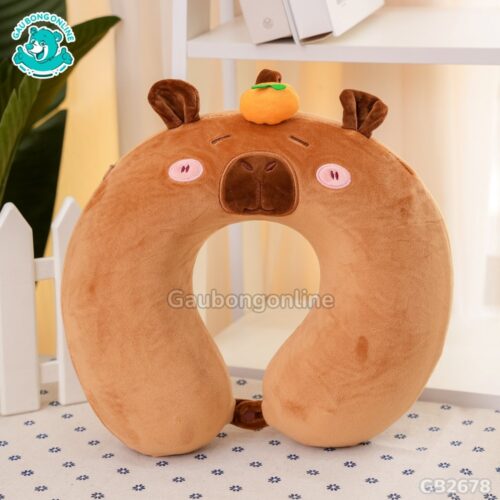 Gối Cổ Capybara Đội Cam – Nâu nhỏ gọn, kiểu dáng hiện đại