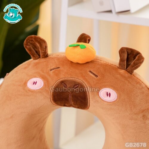 Gối Cổ Capybara Đội Cam – Nâu hoạ tiết đáng yêu