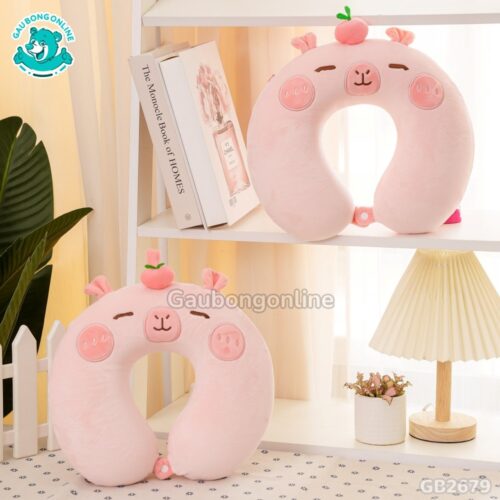 Gối Cổ Capybara Đội Quả – Hồng đã được bán tại Gấu Bông Online