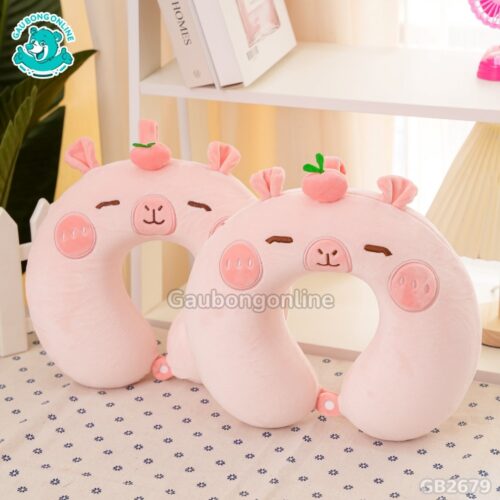 Gối Cổ Capybara Đội Quả – Hồng màu sắc tươi tắn, dễ thương