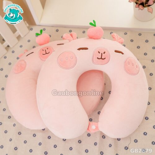 Gối Cổ Capybara Đội Quả – Hồng thích hợp cho chuyến du lịch