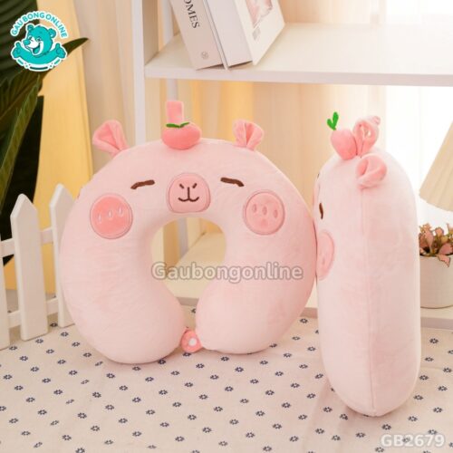 Gối Cổ Capybara Đội Quả – Hồng thích hợp cho dân văn phòng