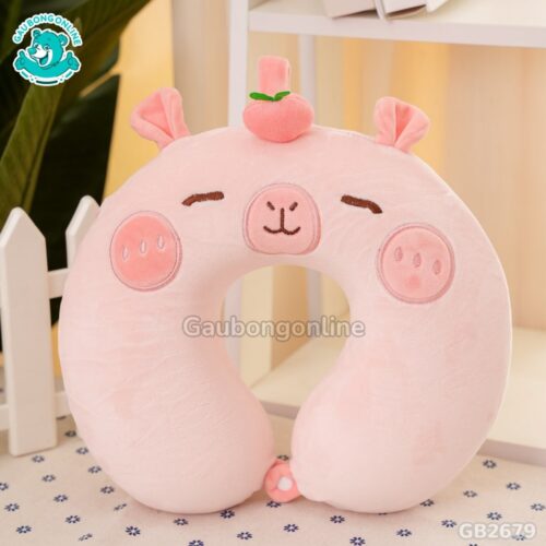 Gối Cổ Capybara Đội Quả – Hồng ruột cao su non mềm, dễ giặt gối