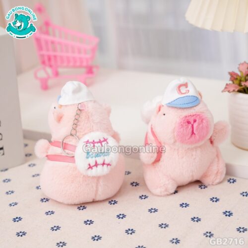Móc Khóa Chuột Capybara Đeo Balo Bóng màu hồng xinh xắn
