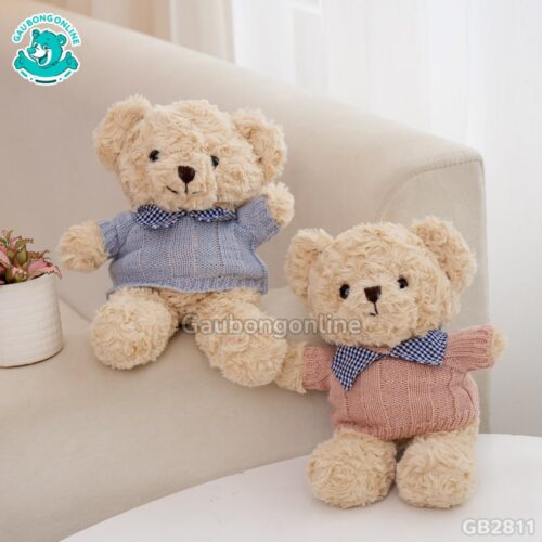 Gấu Bông Teddy Head Lông Xoắn ÁoLen Cổ Kẻ