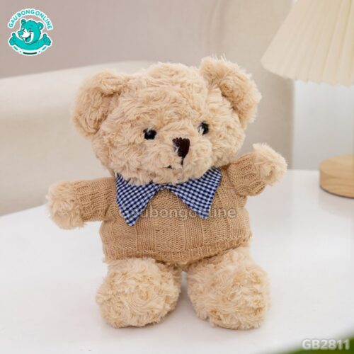 Gấu Bông Teddy Head Lông Xoắn Áo Len Cổ Kẻ