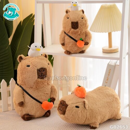 Chuột Capybara Đội Vịt Đeo Túi trang trí kệ sách, bàn làm việc