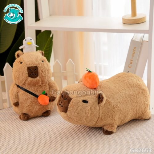 Chuột Capybara Đội Vịt Đeo Túi trang trí kệ sách, bàn làm việc