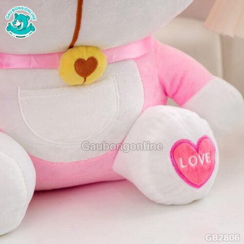 Doraemon Hồng chân thêu trái tim chữ Love ngọt ngào