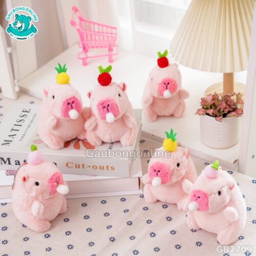 Móc Khóa Chuột Capybara Thổi Bóng màu hồng xinh xắn