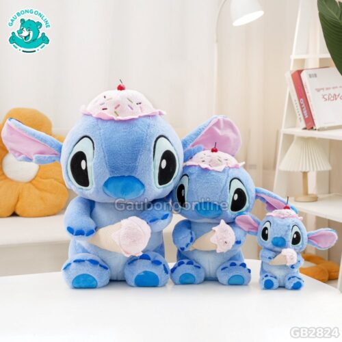 Stitch Ngồi Đội Mũ Ôm Kem đa dạng kích thước