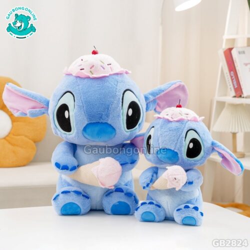 Stitch Ngồi Đội Mũ Ôm Kem ngộ nghĩnh