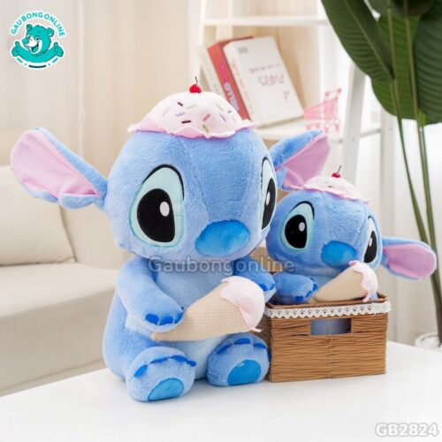 Stitch Ngồi Đội Mũ Ôm Kem mềm mại, dễ thương