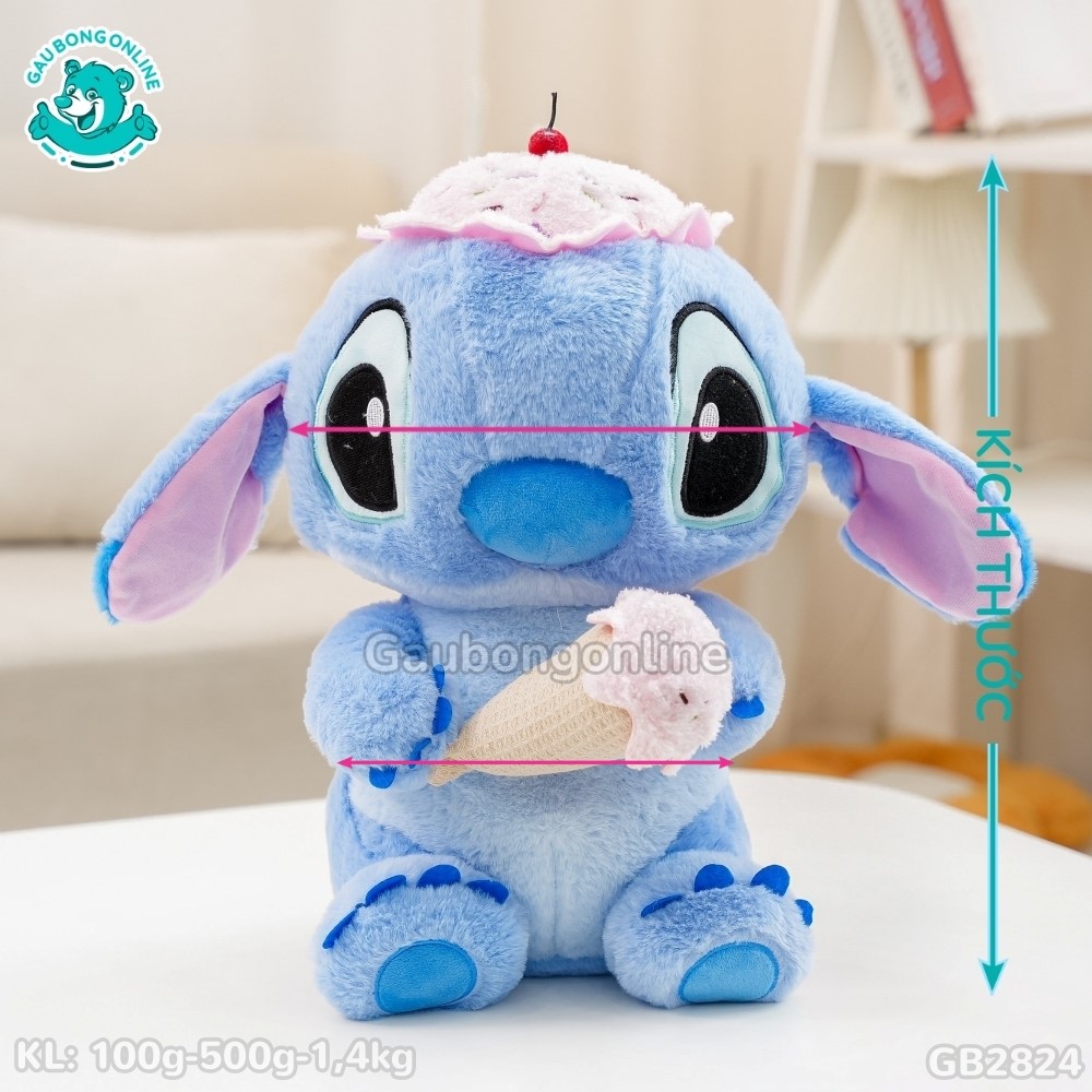 Cách đo kích thước của Stitch Ngồi Đội Mũ Ôm Kem