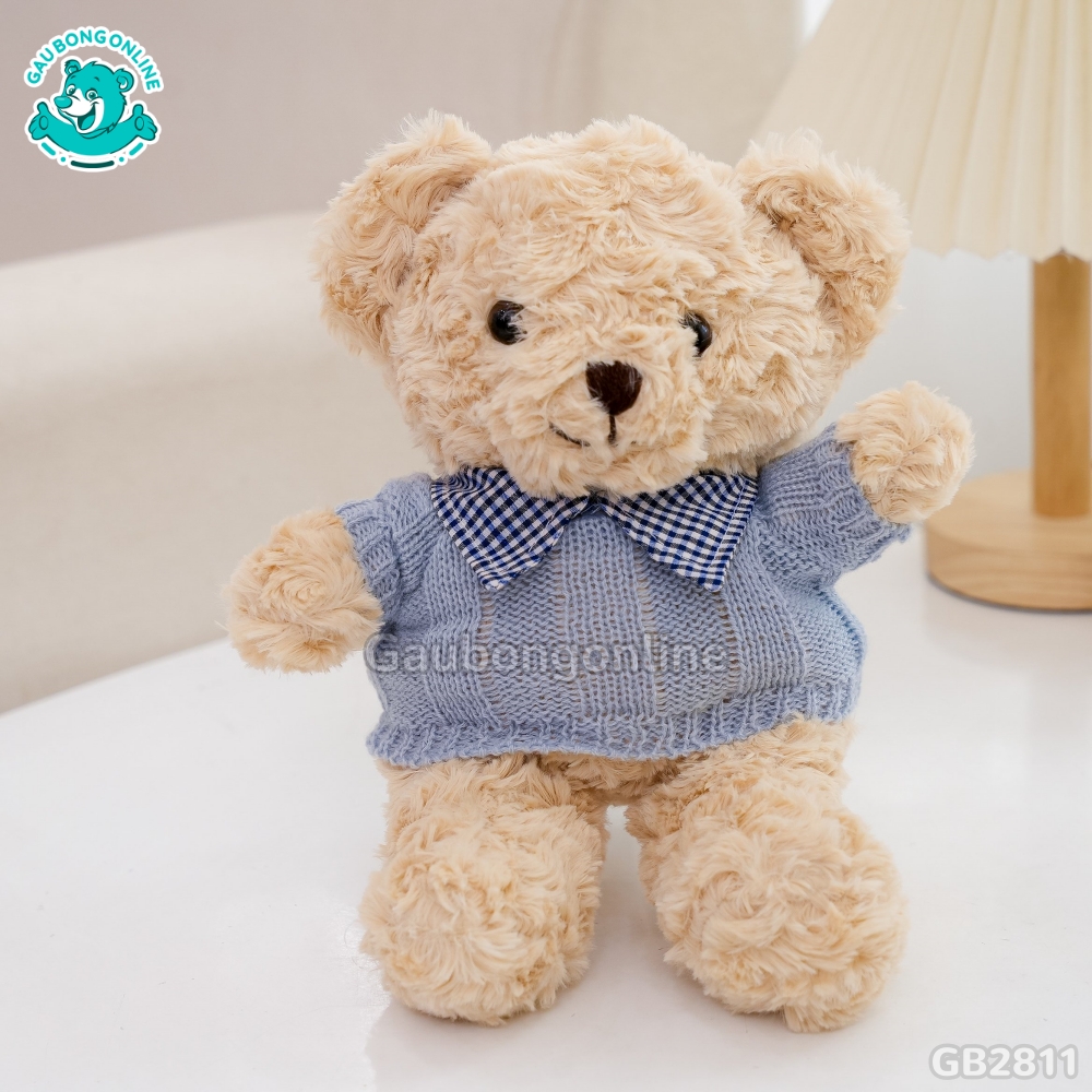 Gấu Bông Teddy Head Lông Xoắn Áo Len Cổ Kẻ