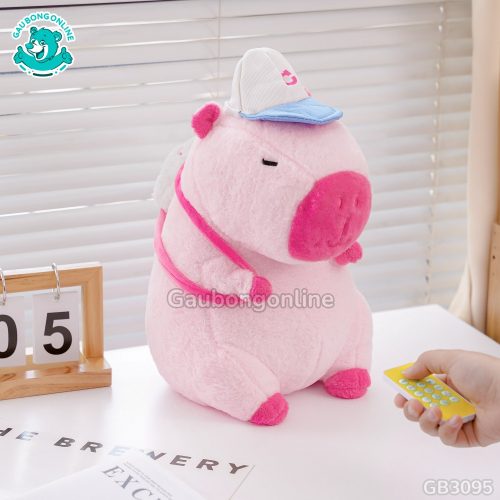 Gấu Bông Capybara Hồng Đeo Bóng Nhảy Hát