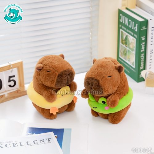 Gấu Bông Capybara Đeo Phao Vịt và Ếch