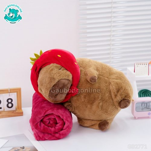 Gối Chăn Mềm Capybara Đội Mũ