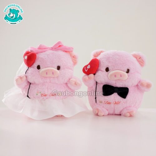 Gấu Bông Couple Dâu Rể Heo Mimi In Tên