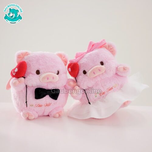 Gấu Bông Couple Dâu Rể Heo Mimi In Tên