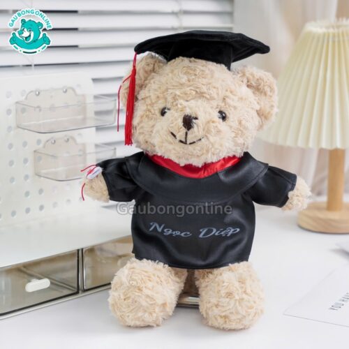 Gấu Bông Head Lông Xoắn Áo Lụa Tốt Nghiệp In Tên