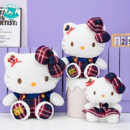 Gấu Bông Hello Kitty Yếm Váy Caro