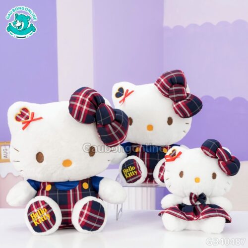 Gấu Bông Hello Kitty Yếm Váy Caro