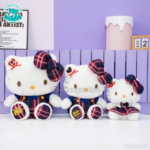 Gấu Bông Hello Kitty Yếm Váy Caro