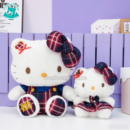 Gấu Bông Hello Kitty Yếm Váy Caro